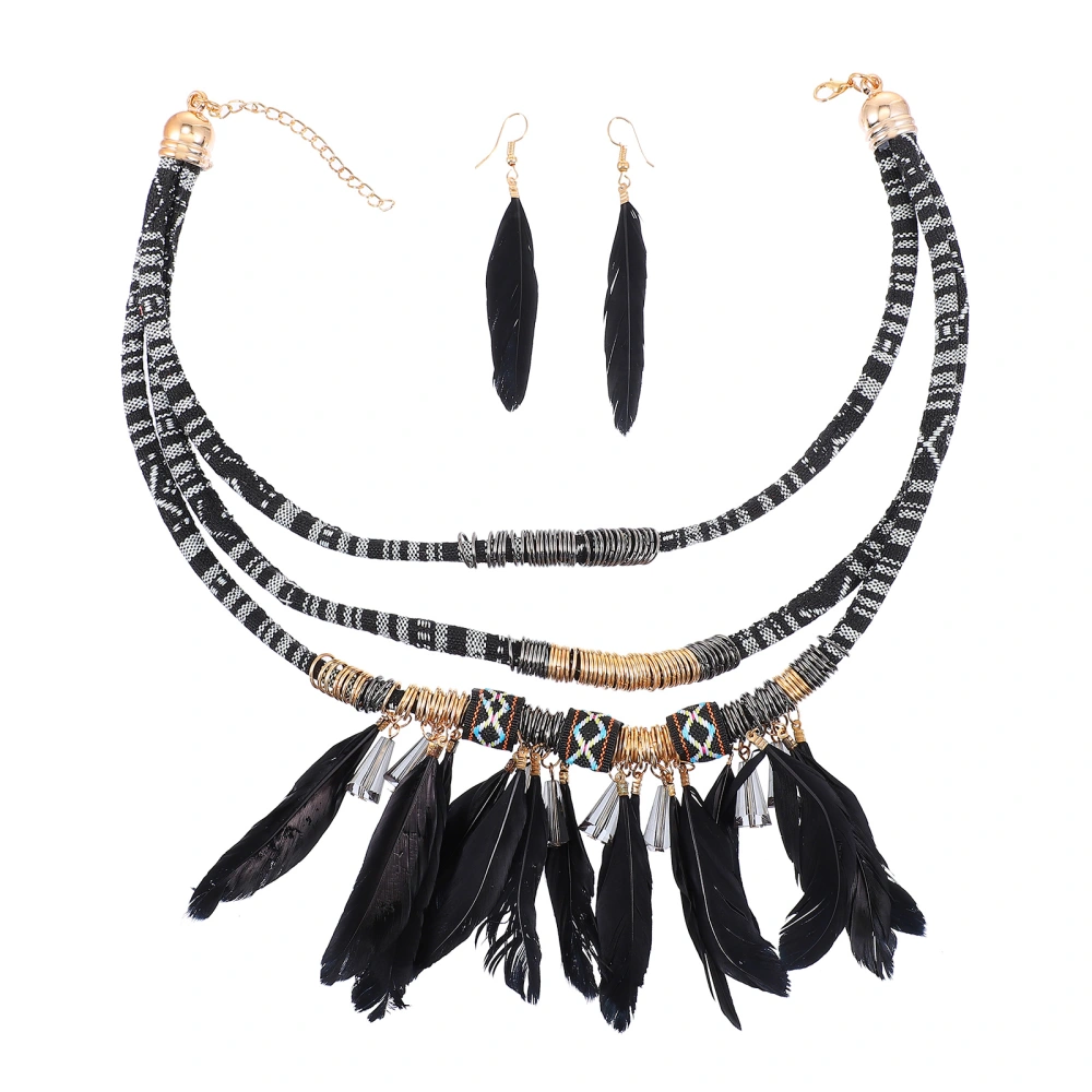 1 Set Jewelry Accessories Earring Necklace Set Fancy Feather Pendant Fringed Necklace