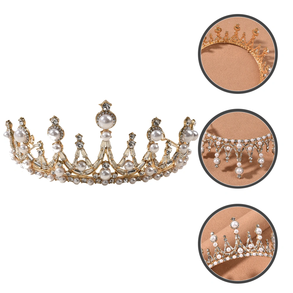 1pc Bride Crown Pearl Headband Ornament Stylish Decorative Hair Accessory