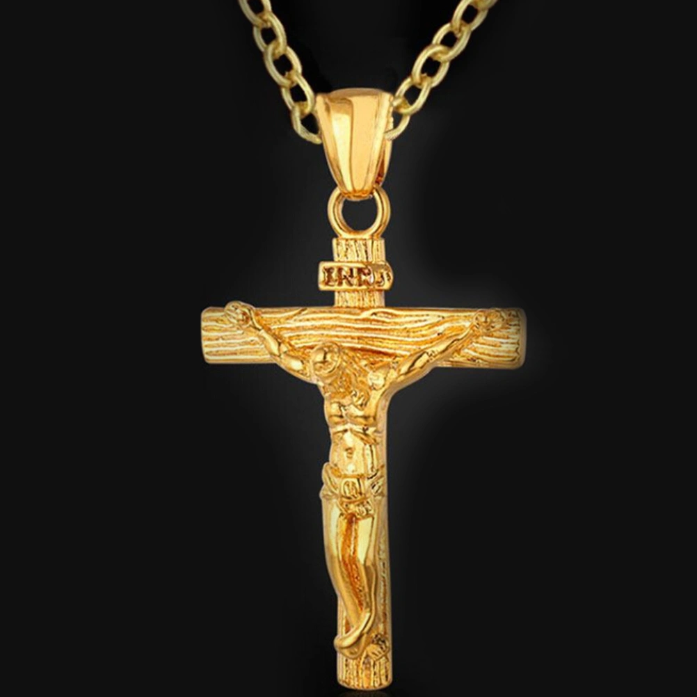 Men's Cross Pendant Necklace Catholic Jesus Christ on INRI Cross Crucifix Pendant Necklace (Gold)