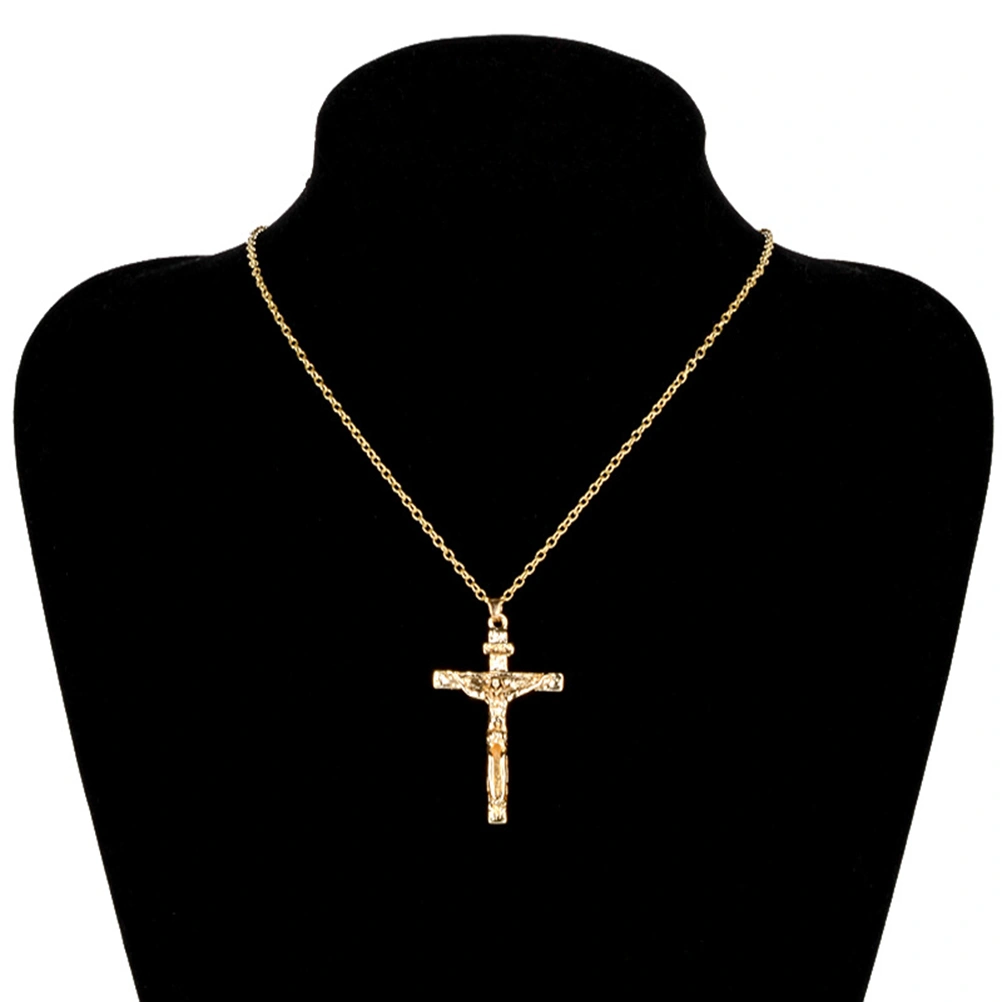 Men's Cross Pendant Necklace Catholic Jesus Christ on INRI Cross Crucifix Pendant Necklace (Gold)