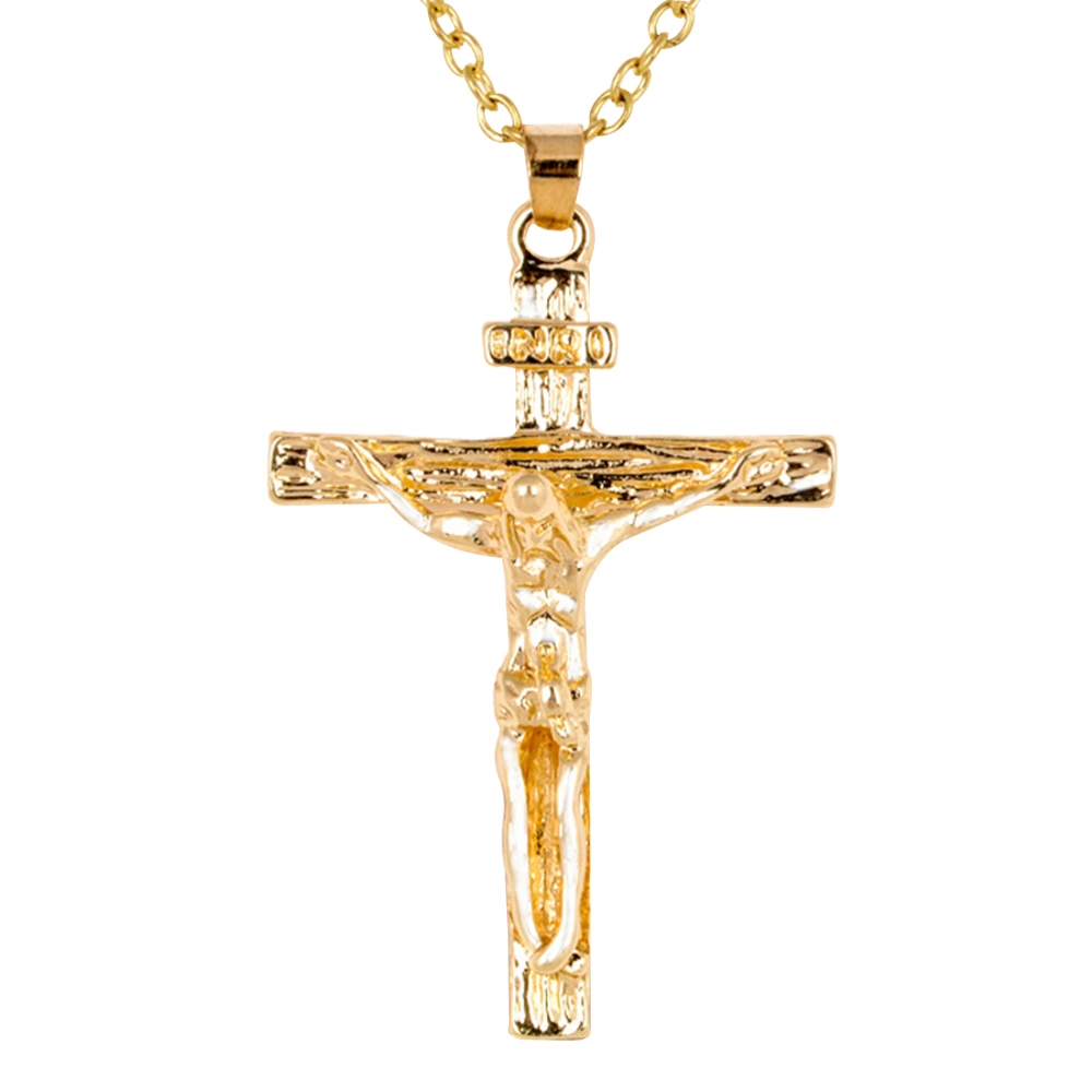 Men's Cross Pendant Necklace Catholic Jesus Christ on INRI Cross Crucifix Pendant Necklace (Gold)