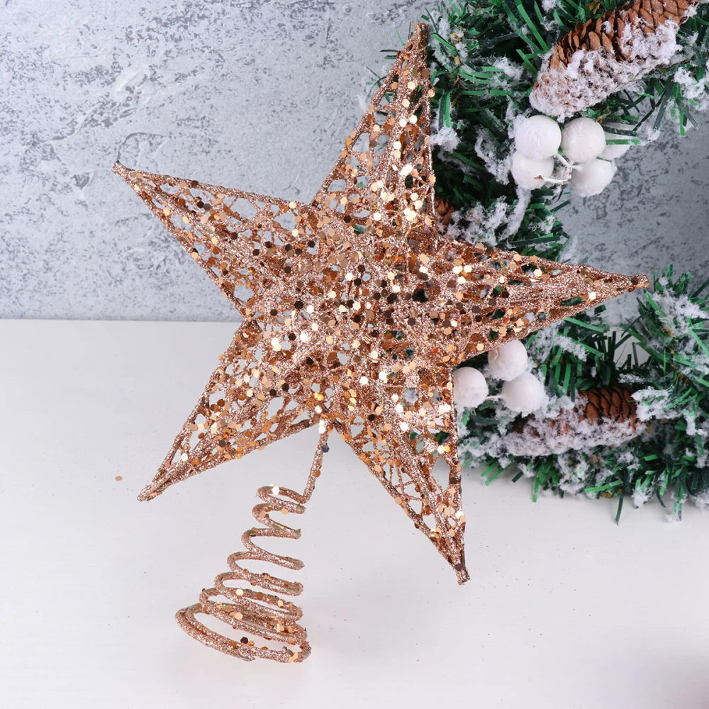 3pcs Christmas Tree Star Stereoscopic Pentagram Treetop Decor Christmas Tree Ornament Party Supplies (Rose Gold 25cm)