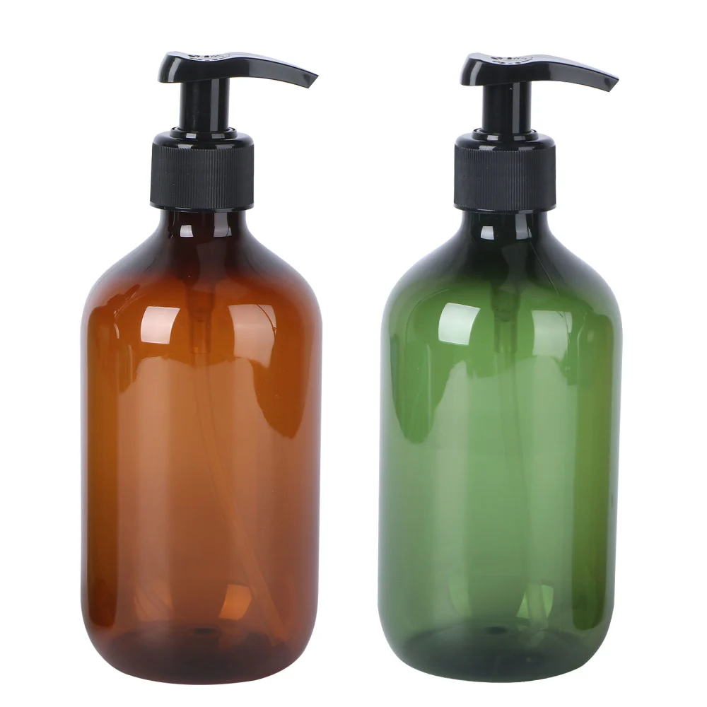 4 Pcs 500ml Simple Travel Pump-bottle PET Half Transparent Lotion Storage Bottle Shampoo Dispensers for Liquid Storage (1 Pc Bronze Bottle, 1 Pc Green Bottle, 2 Pcs Funnel)