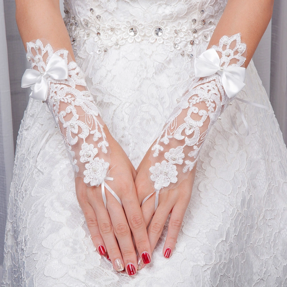 Wedding Lace Gloves Lace Bowknot Gown Gloves Bride Lace Gloves Bridal Gown Accessories