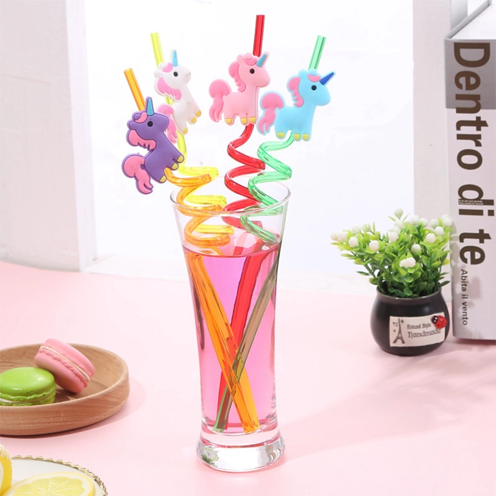 4pcs Unicorn Decor Straw Drinks Decor Straw for Party Bar Store Festival (Mixed Colour)