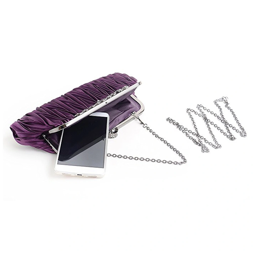 Womens Satin Evening Clutch Wedding Party Purse Cocktail Handbags (Purple)