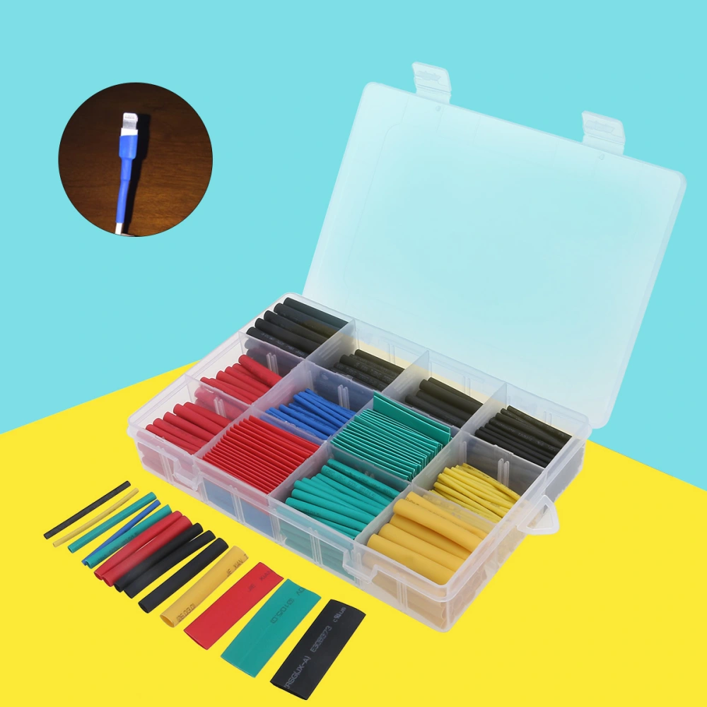 530pcs 2:1 Heat Shrink Tubing Cable Sleeve Adhesive Wire Connector Tube Assortment