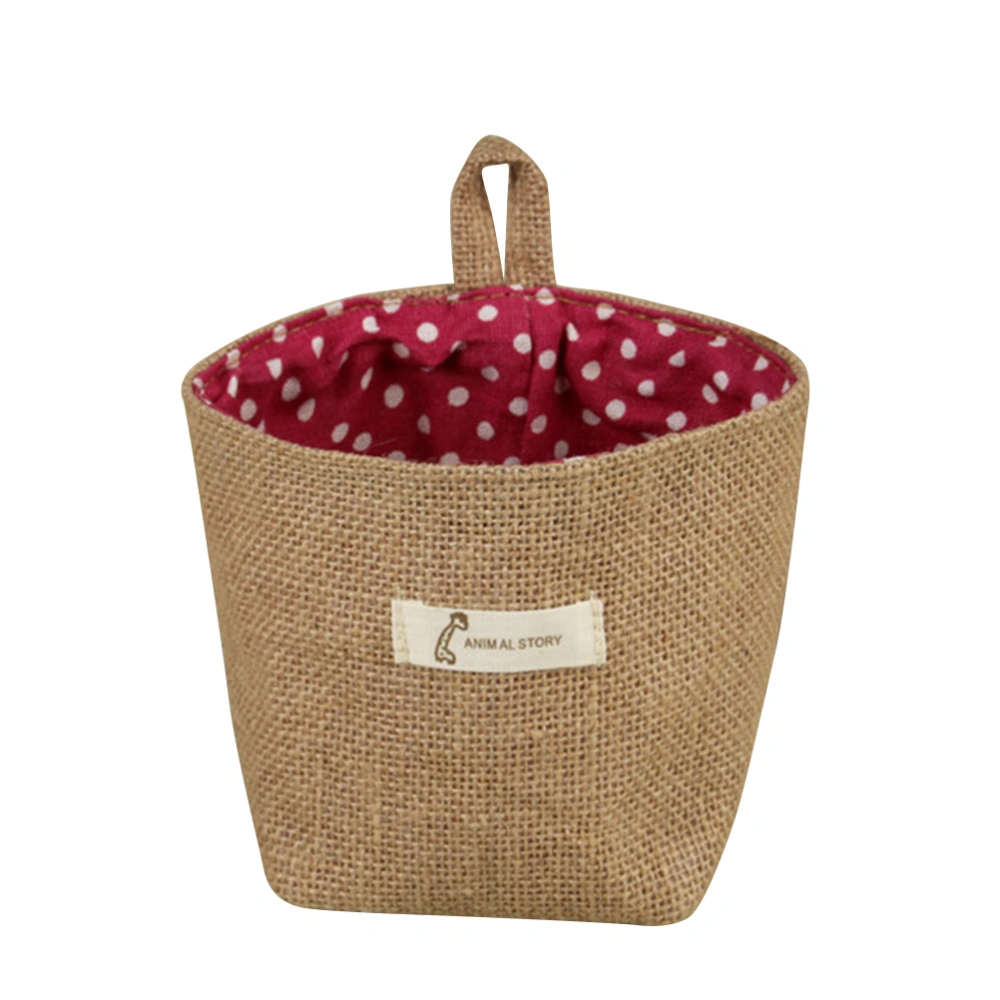 Cotton Fabric Flower Pot Small Sacks Hanging Little Striped Jute Storage Basket Hanging Storage Bag (Red Dot)