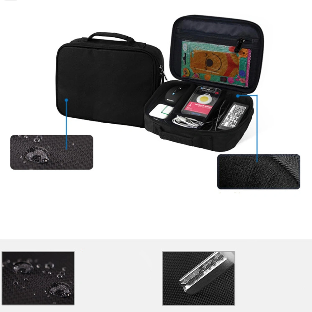 1PCS Multifunctional Electronics Organizer Portable Bag Travel Digital Carrying Pouch for USB Data Cable Charger(Black)