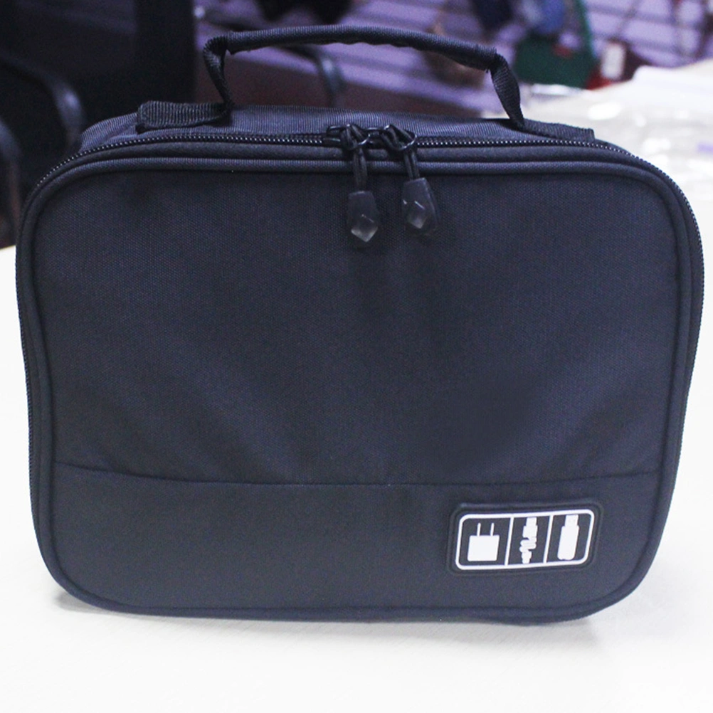 1PCS Multifunctional Electronics Organizer Portable Bag Travel Digital Carrying Pouch for USB Data Cable Charger(Black)