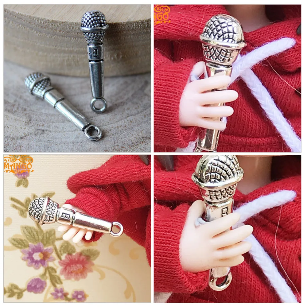 10pcs Mini Microphones Model Miniature Alloy Microphones Toys Doll House Decor