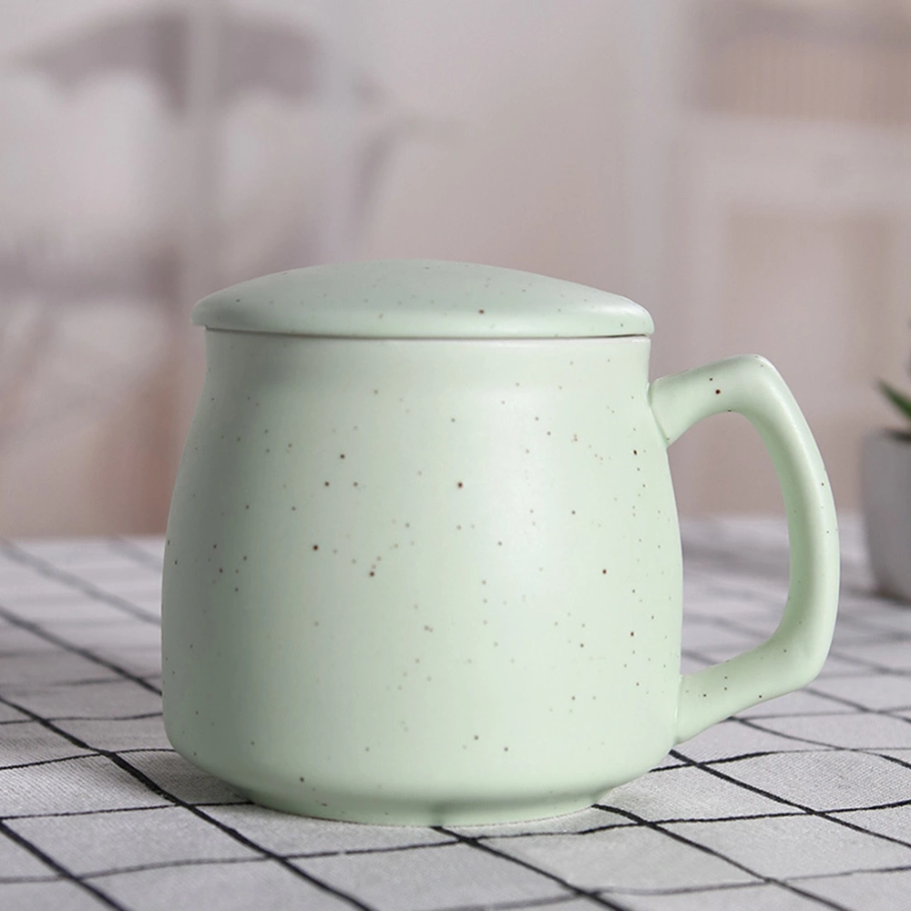 Concise Style Starry Sky Solid Color Ceramic Mug Coffee Milk Cup Teacup with Lid for Home Office Cafe (Green)