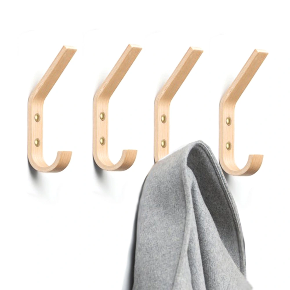 4pcs Solid Wood Wall Hooks Home Gadget Coat and Hat Hanger Modern Clothes Hook Shop Supplies for Bedroom Dressing Room (Light Yellow)