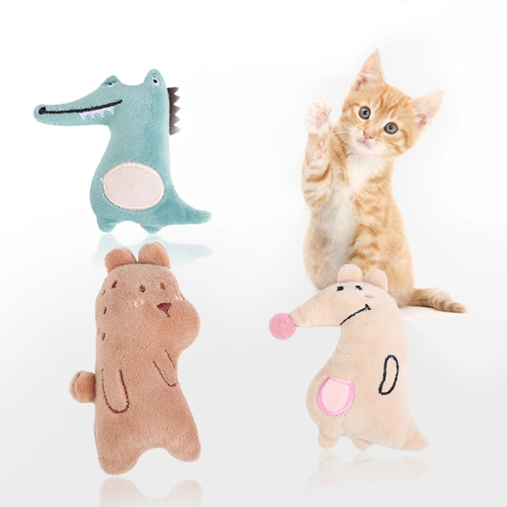 3pcs Plush Toy Set Cartoon Animals Shape Cat Plaything Pet Supplies with Catnip (Brown Bear, Green Alligator, Beige Kangaroo)