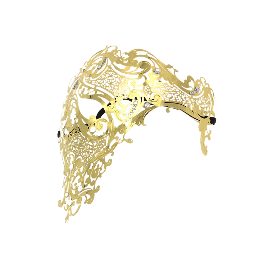 Men Vintage Mask Rhinestone Metal Half Face Mask Cosplay Costume Accessory for Halloween Carnival Masquerade (Golden)