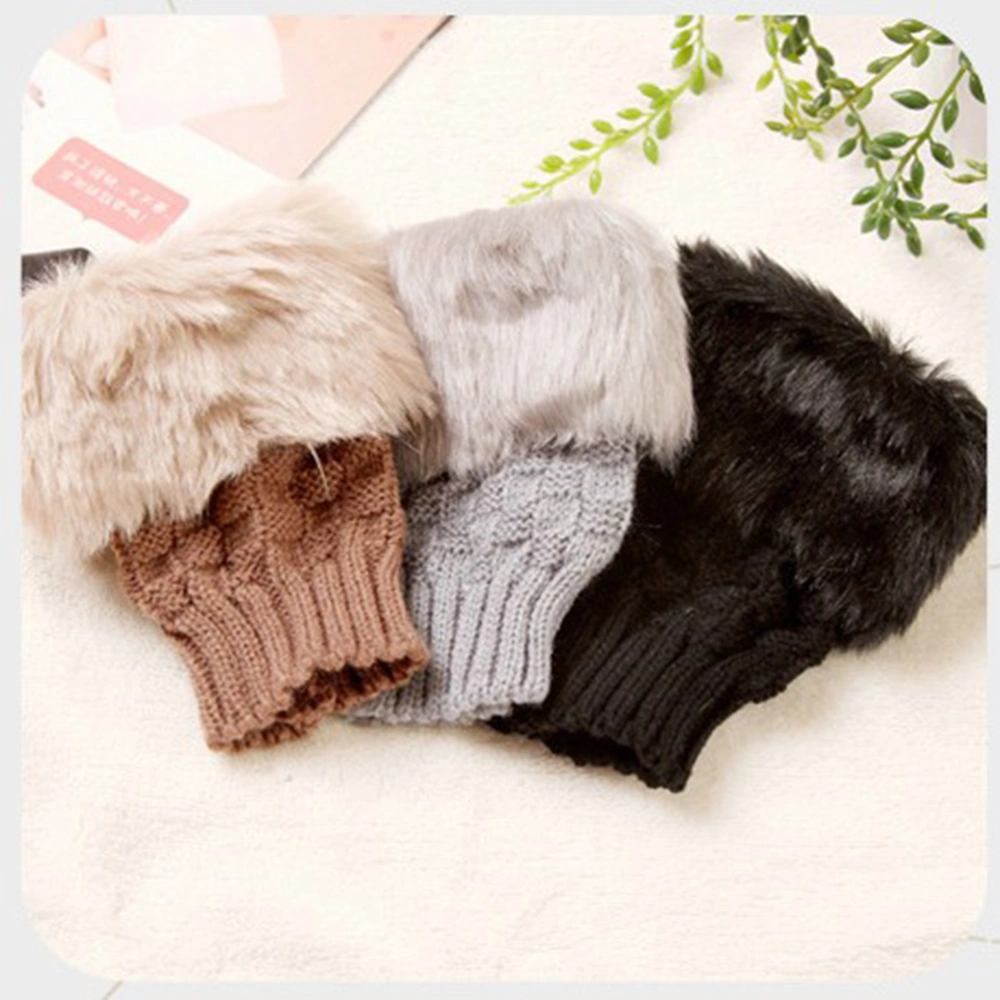 Women's Winter Thickened Gloves Knitted Fingerless Hand Warmer Mitten with Thumb Hole (Khaki)