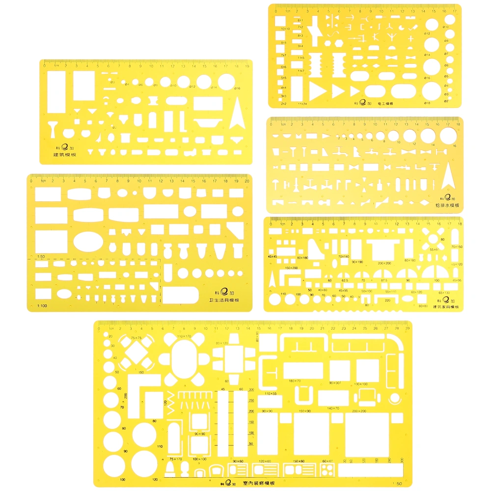 6Pcs Drawing Template Rulers Multipurpose Drawing Rulers Architect Scales