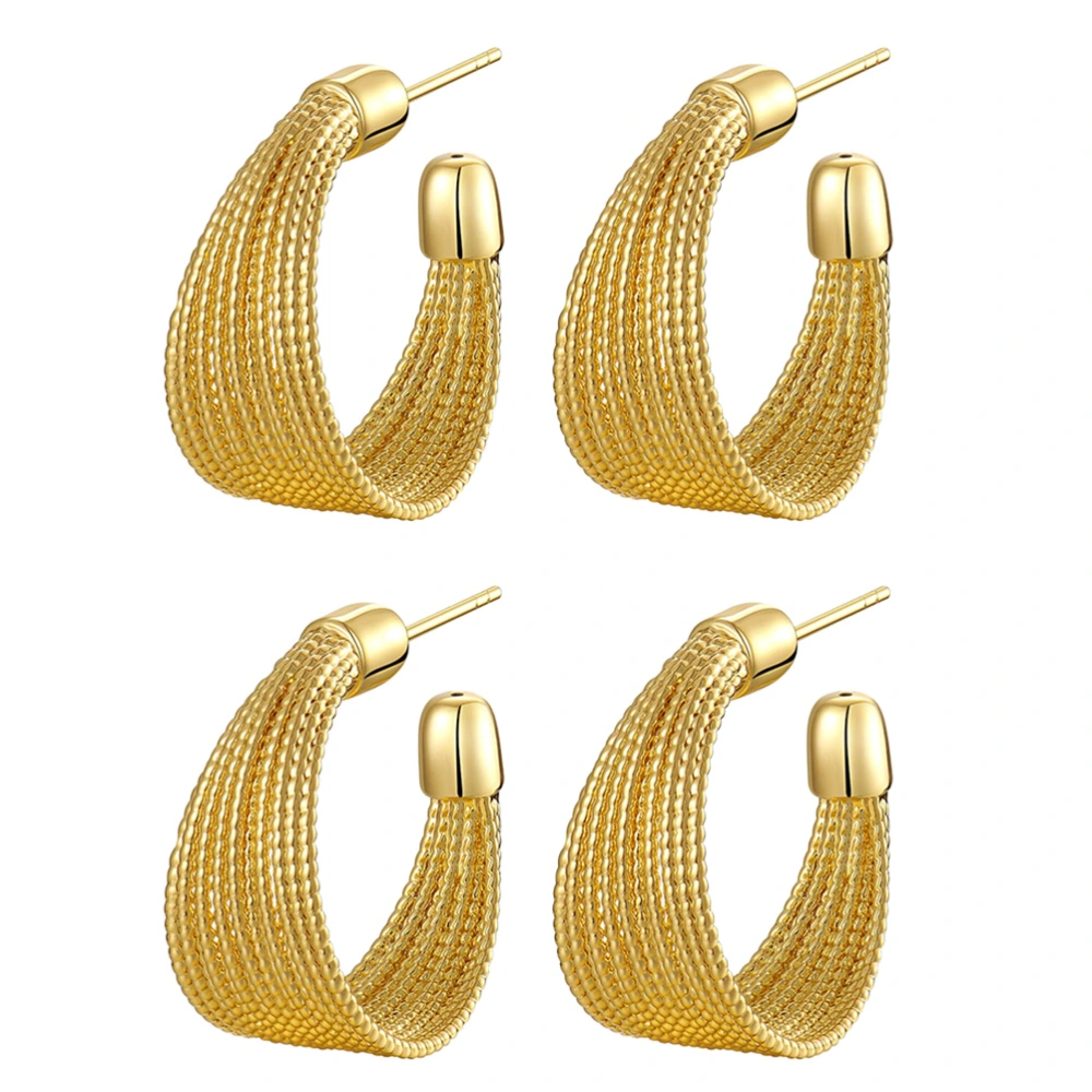 2 Pairs Women Decorative Earrings Semi-geometric Ear Jewelry Gifts (Golden)