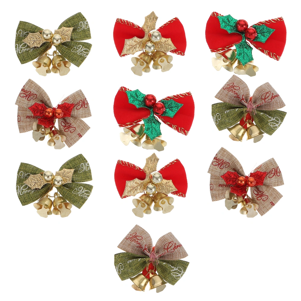 10pcs Christmas Elements Bow with Bells Christmas Decorations Xmas Nove Ornaments