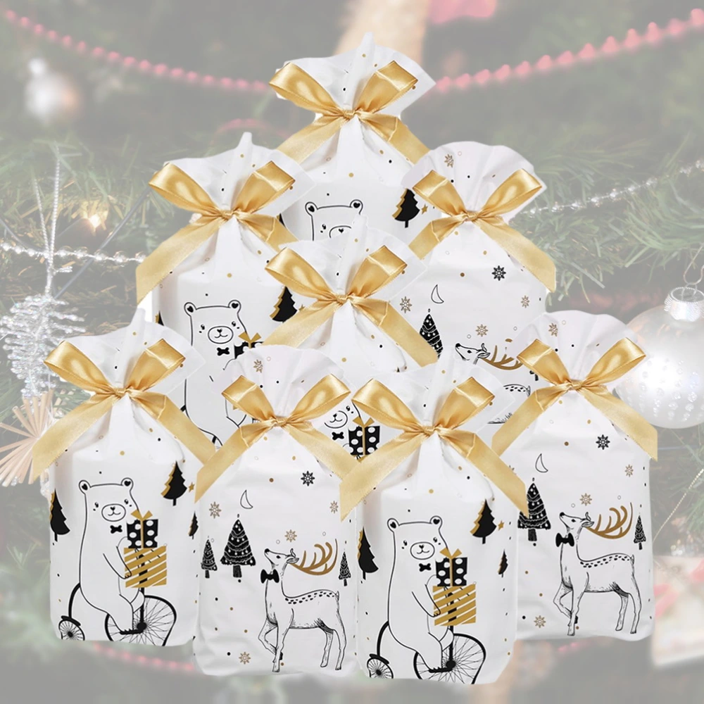 1 Set 50pcs Christmas Themed Design Drawstring Candy Bag Gift Packing Bag Baking Cake Pouch (White Black Golden)