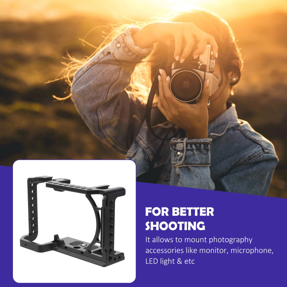 Camera Cage Stabilizer Rabbit Cage Compatible for A6400/ A6000/ A6300/ A6500 DSLR Cage Mount Microphone Monitor Black