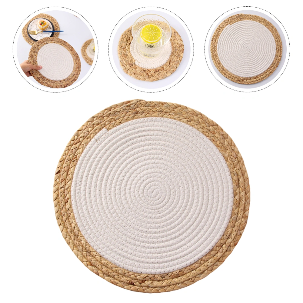 1PC Straw Woven Cotton Rope Splicing Placemat Heat Insulation Dish Mat (White)