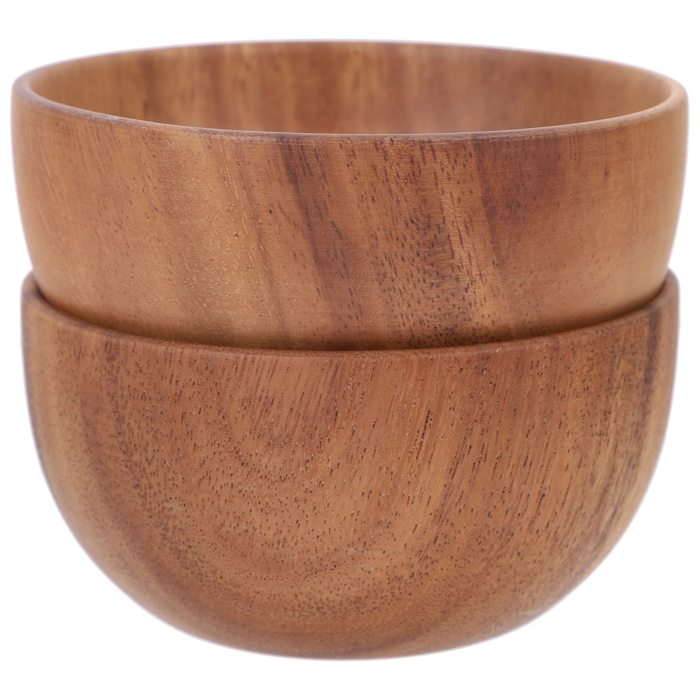 2pcs Natural Wood  Bowl Round Bowl Wooden Salad Bowl Fruit Storage Bowl Snack Bowl