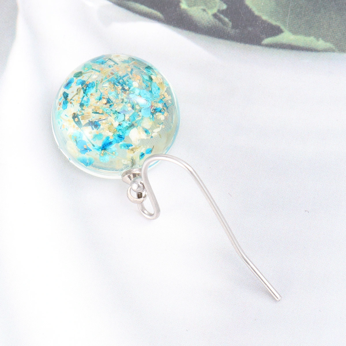 Dried Flower Earrings Natural Dried Flower Retro Glass Earrings Colorful Decorative Earrings for Woman (Blue)