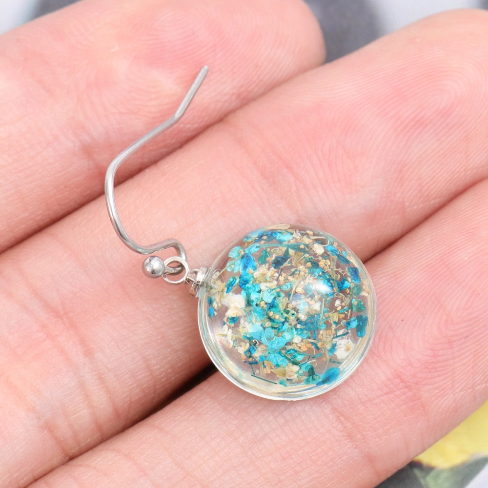 Dried Flower Earrings Natural Dried Flower Retro Glass Earrings Colorful Decorative Earrings for Woman (Blue)