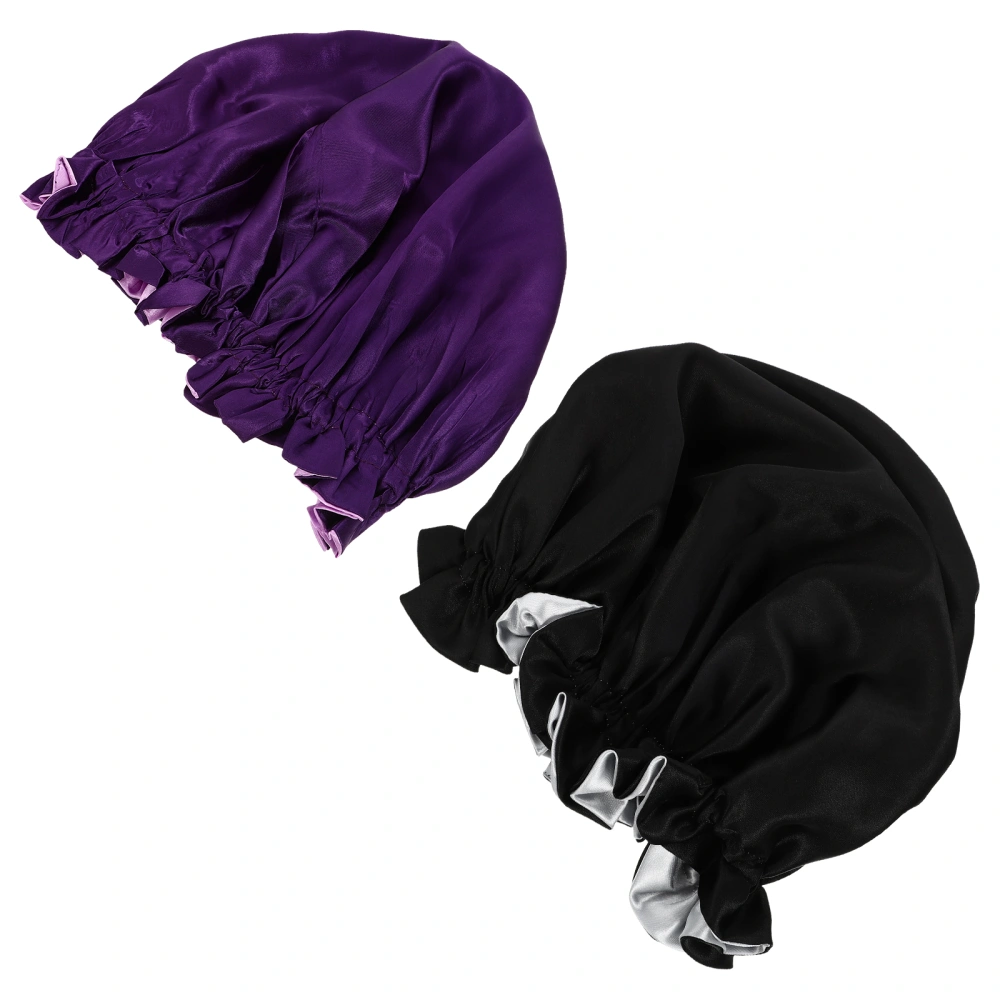 2Pcs Elastic Satin Polyester Sleeping Hats Comfortable Sleep Hats Chic Hats