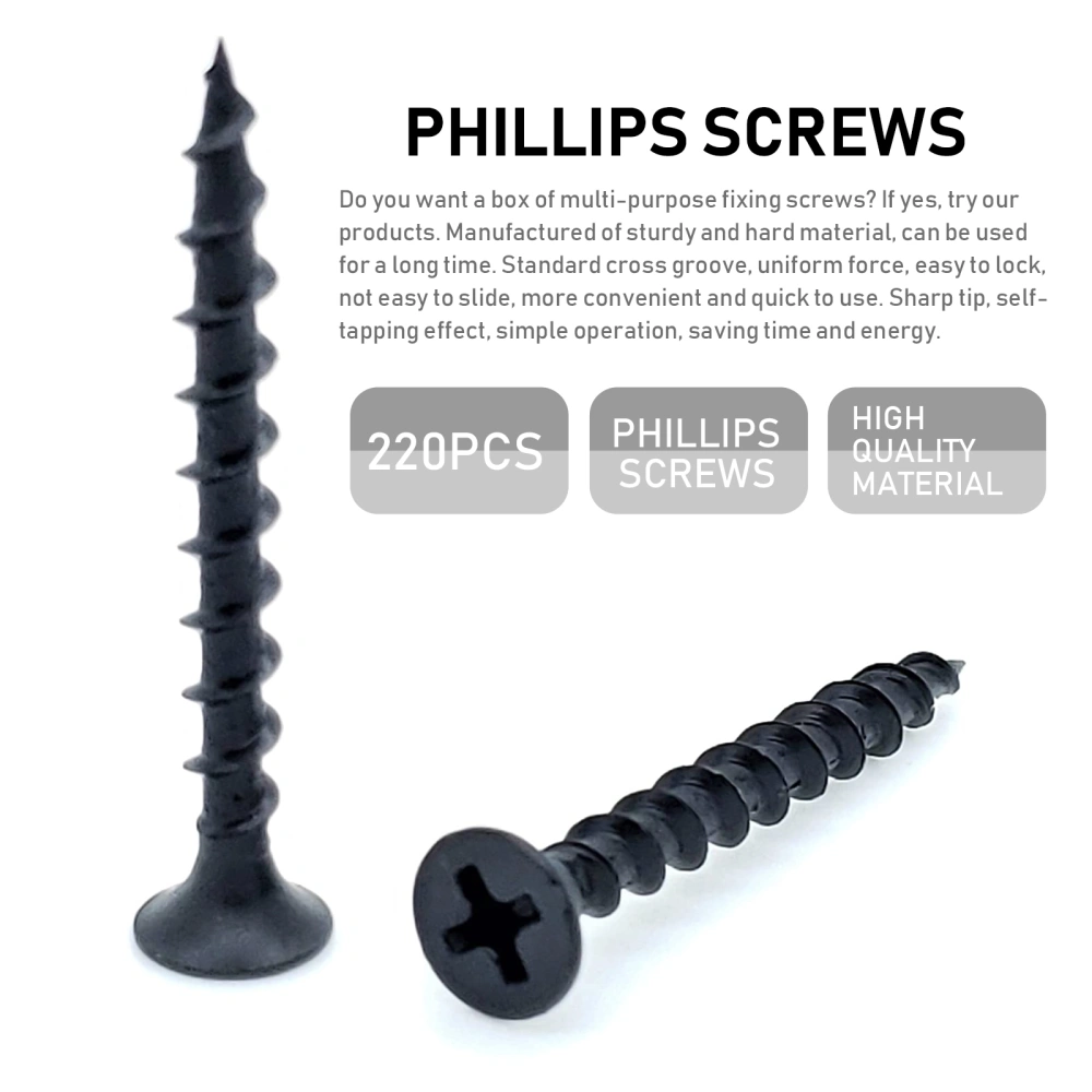 220pcs Self Drilling Drywall Screw Phillips Drive Coarse Thread Screws