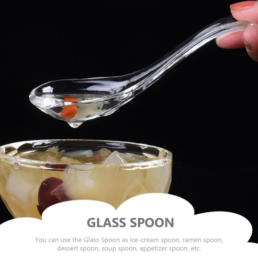 2Pcs Kitchen Glass Spoons Restaurant Dessert Spoons Glass Dessert Spoons Clear Soup Spoons