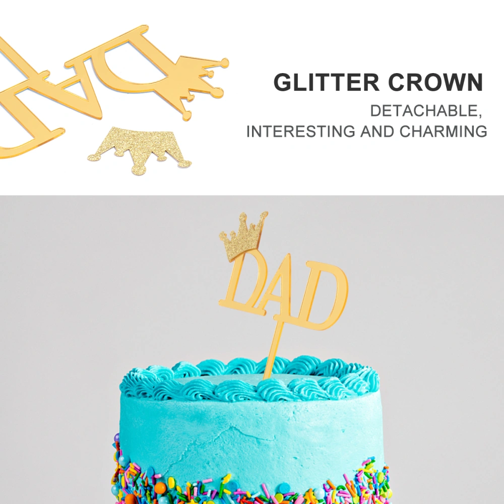 5pcs Father's Day Cake Topper Creative Glitter Crown Cake Dessert Picks Decoration Party Supplies (Golden)