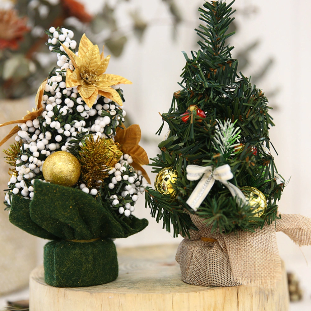 2pcs Mini Christmas Tree New Year Bedroom Desk Decoration Pine Tree Adornment for Home Party Hotel Showcase (Golden and Red)