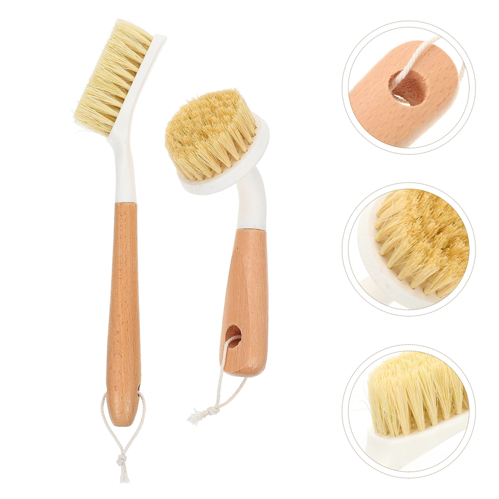 2Pcs Kitchen Clean Brush Wood Dish Brushes Portable Dish Brush Pot Cleaning Brush