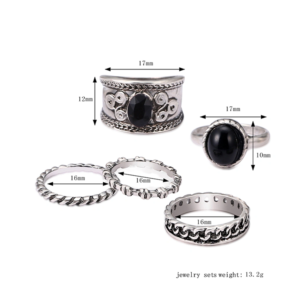 5pcs Women Men Antique Ring Set Gothic Punk Ring Kit for Hands Finger Decoration (Antique Silver)