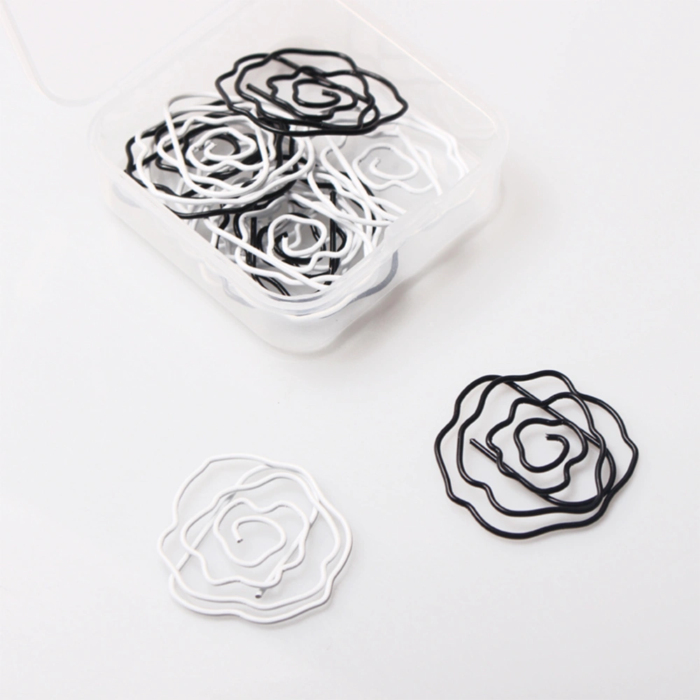 12pcs Creative Paper Clips Double Colors Rose Paper Simple Note Clips Portable Bookmark Clamps (Black)