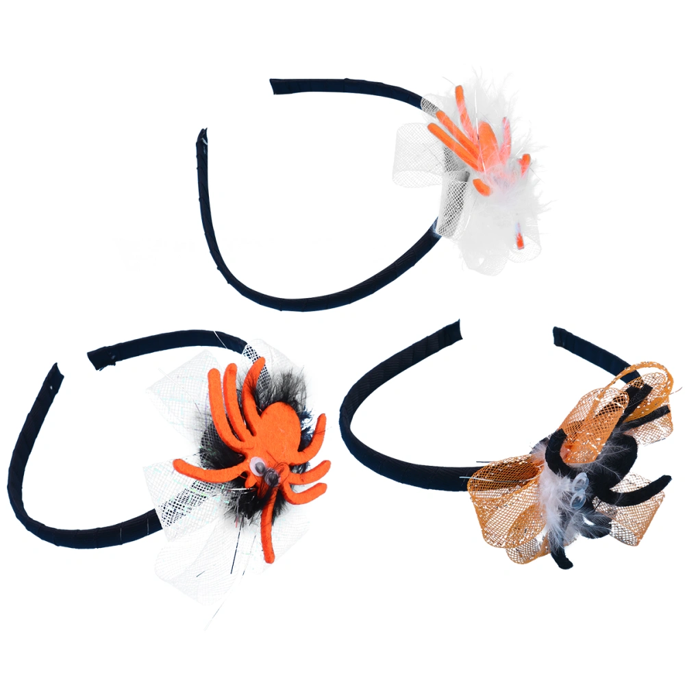 3pcs Halloween Headband Spider Feathers Decorative Hair Hoops Festival Party Bowknot Decorative Headwear (Orange and Black Feathers, Orange and White Feathers, Black and White Feather)