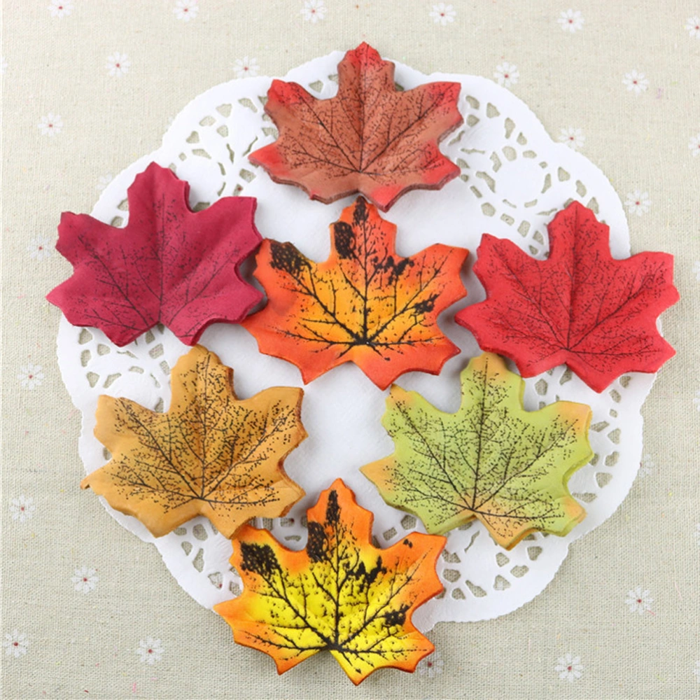 50Pcs Artificial Maple Leaves Cloth Fake Maple Leaves Simulation Props for Party Wedding Decoration (Light Yellow & Light Red)