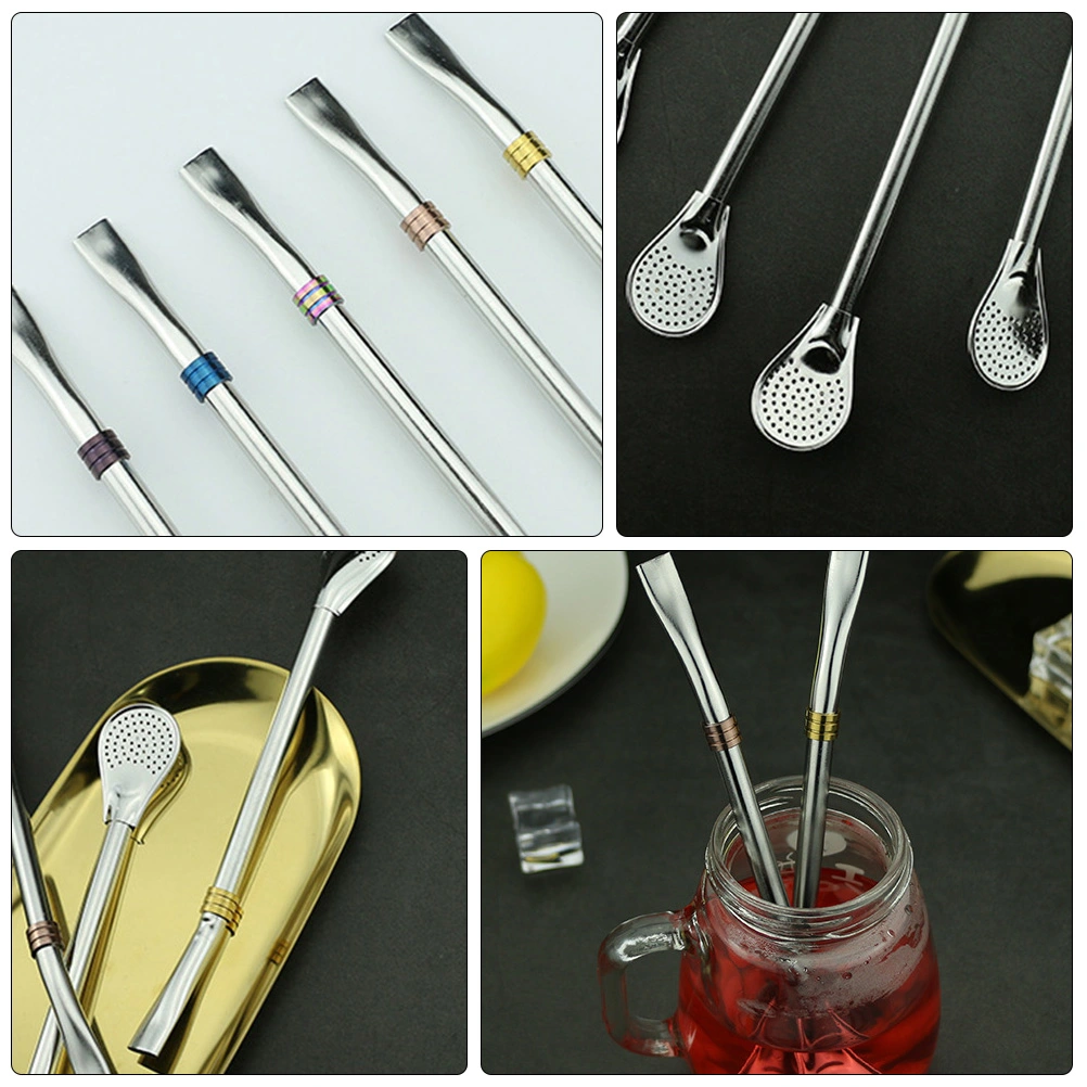 1Pc Stainless Steel Drinking Straw Spoon Reusable Straws Stirring Spoons Set