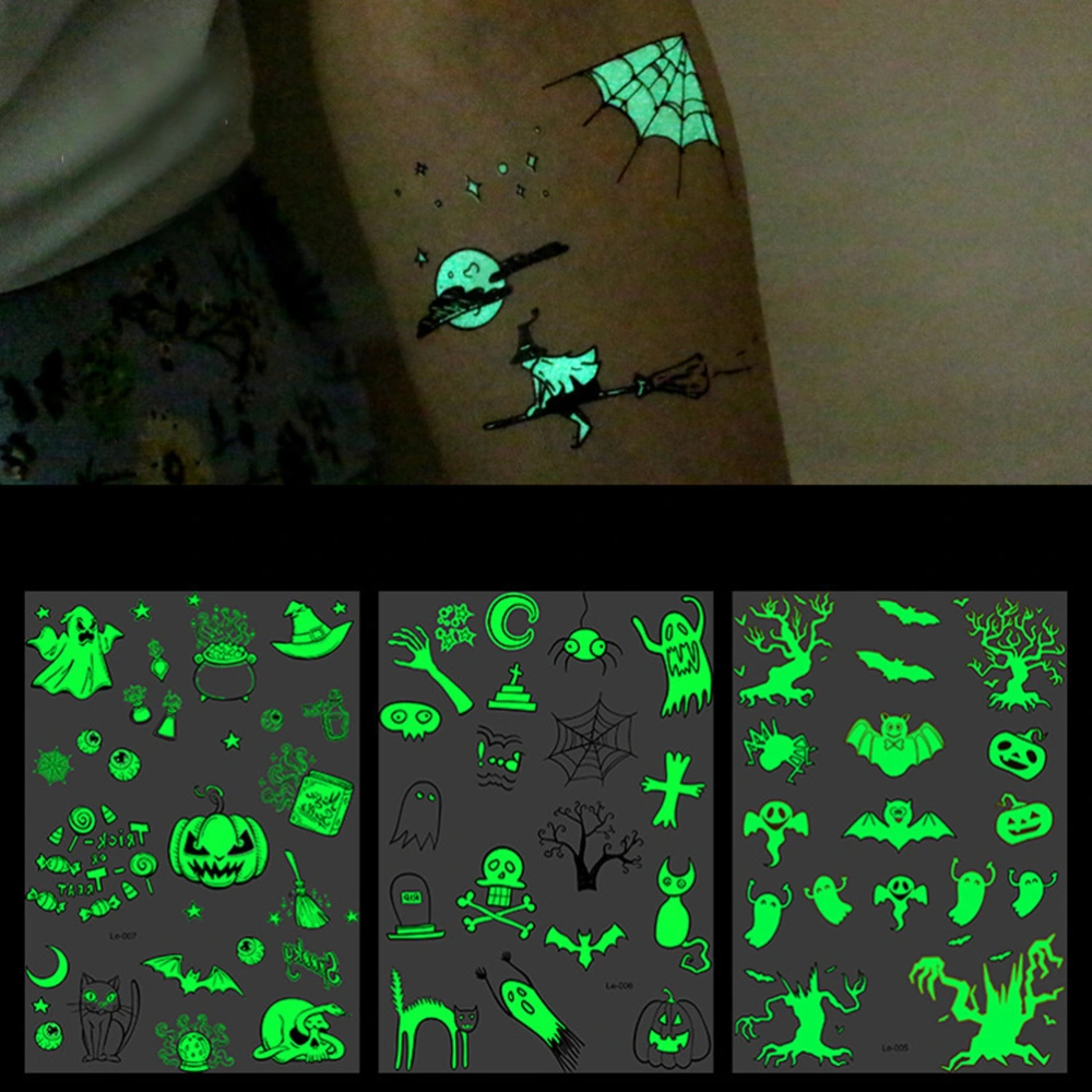 4PCS Halloween Luminous Stickers Skin-Friendly Cartoon Temporary Tattoos Waterproof Stickers