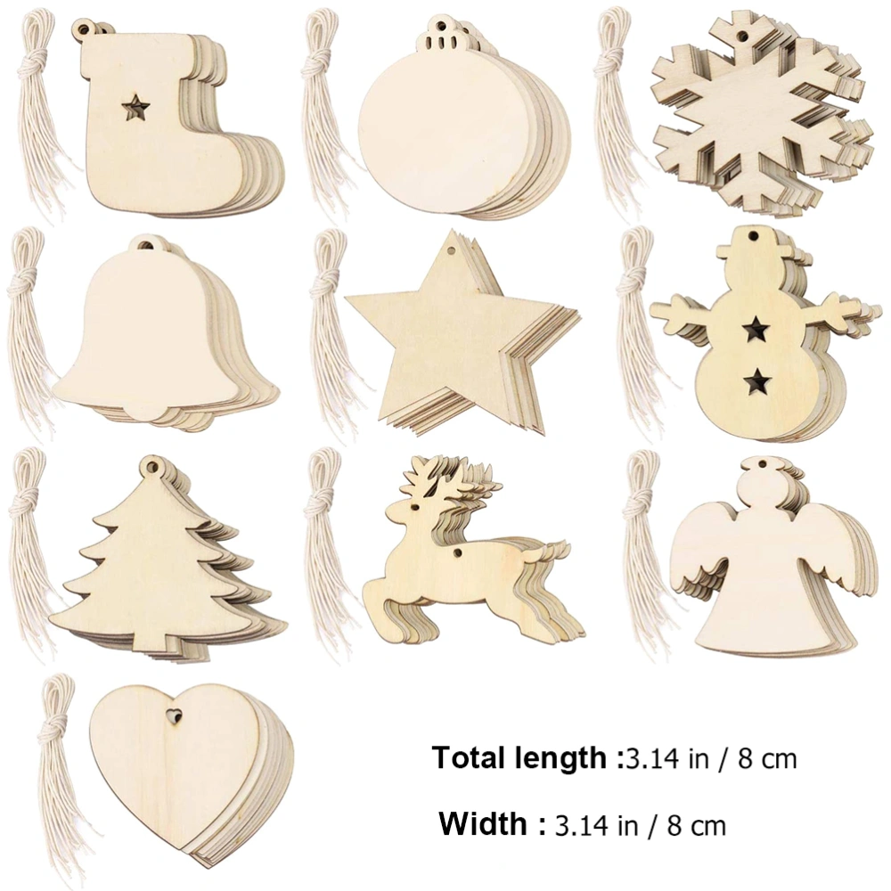 100pcs Christmas Theme Wooden Pendants Unfinished Blank Ornaments with Rope