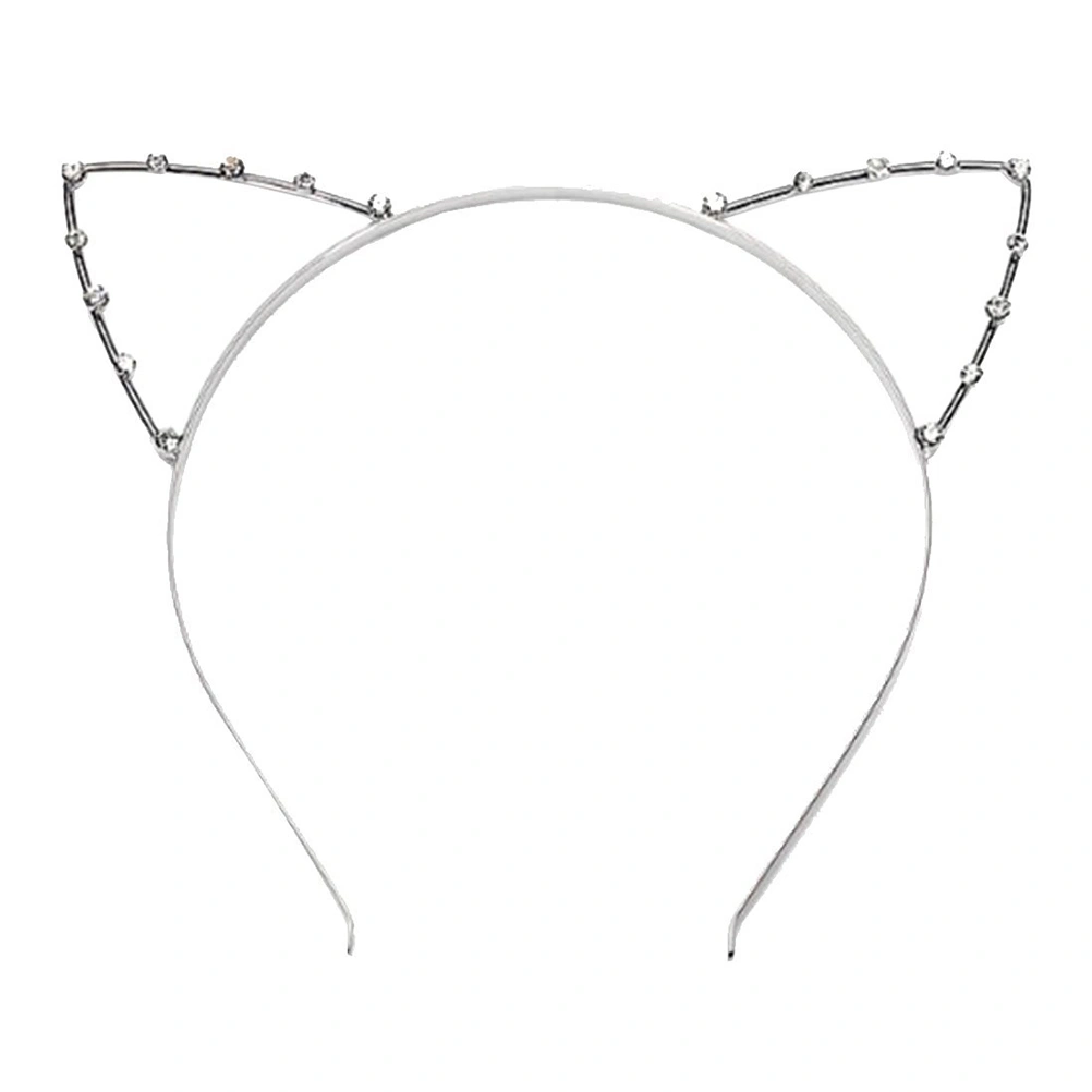 Rhinestone Headband with Cat Ears Fancy Dress for Costume Party (Silver)