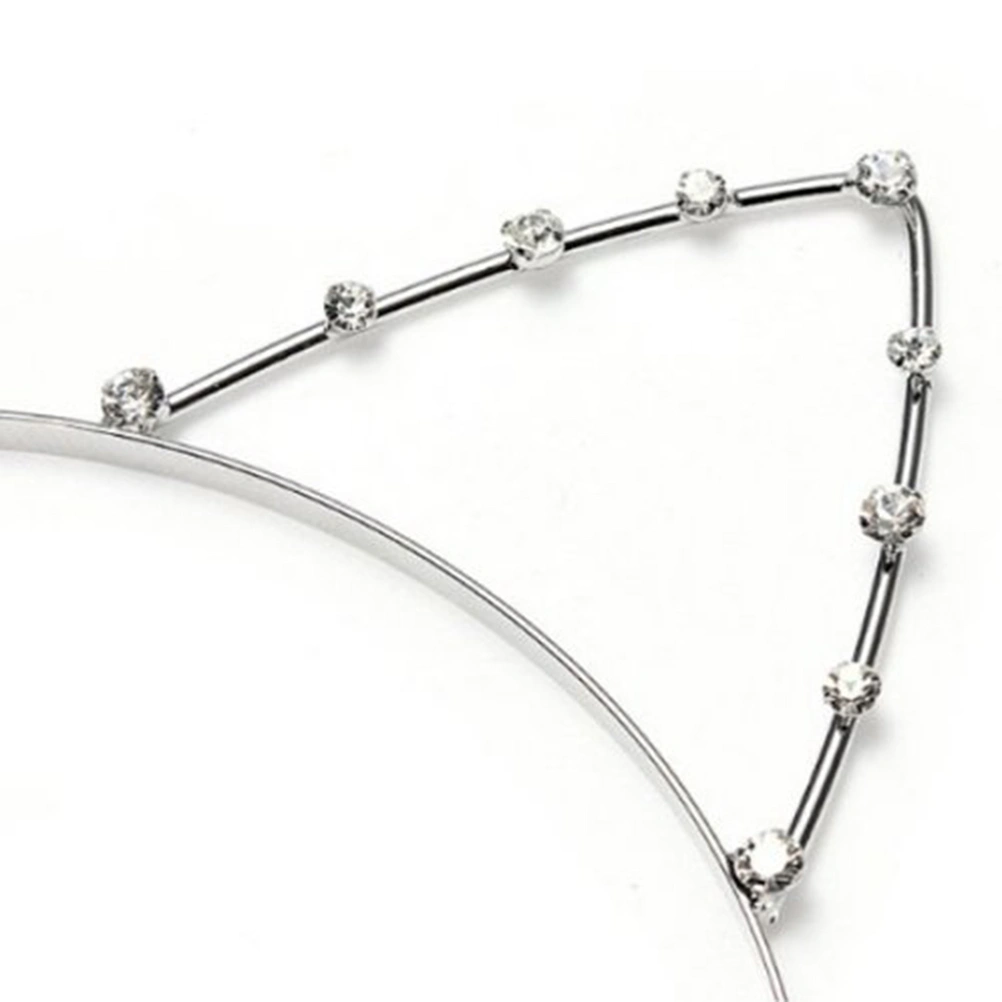 Rhinestone Headband with Cat Ears Fancy Dress for Costume Party (Silver)
