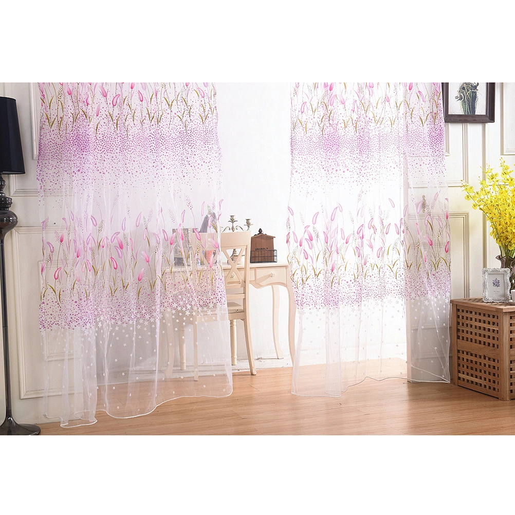 Grass Sheer Curtains Window Screen Window Gauze Door Scarf Drapes Valance For Room Decor (Purple)