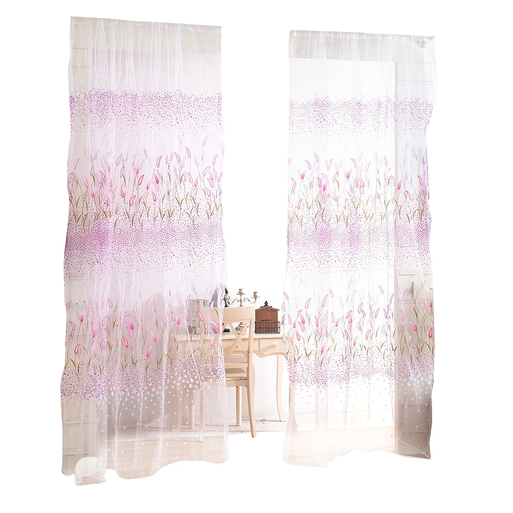 Grass Sheer Curtains Window Screen Window Gauze Door Scarf Drapes Valance For Room Decor (Purple)