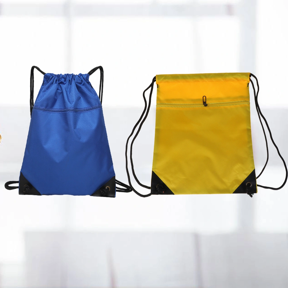 2pcs Simple Drawstring Backpack Waterproof Nylon Bags Multipurpose Storage Pouches for Gym Sports Yoga (Yellow, Dark Blue)