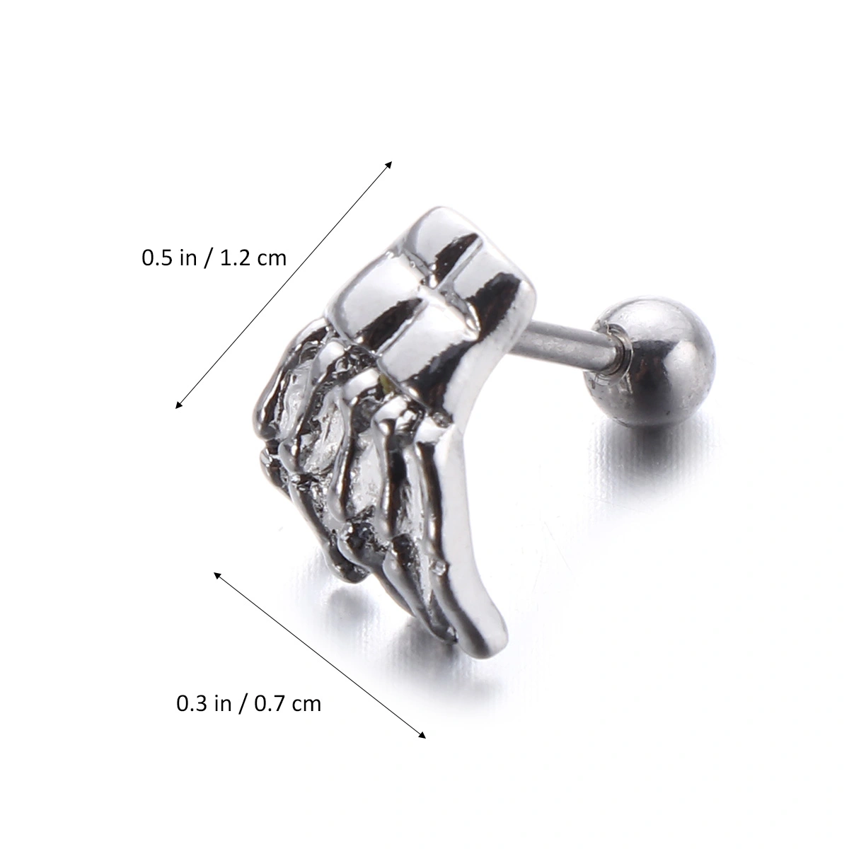 Fashion Cool Punk Style Ghost Hand Shape Stud Earrings Body Piercing Jewelry (Silver)