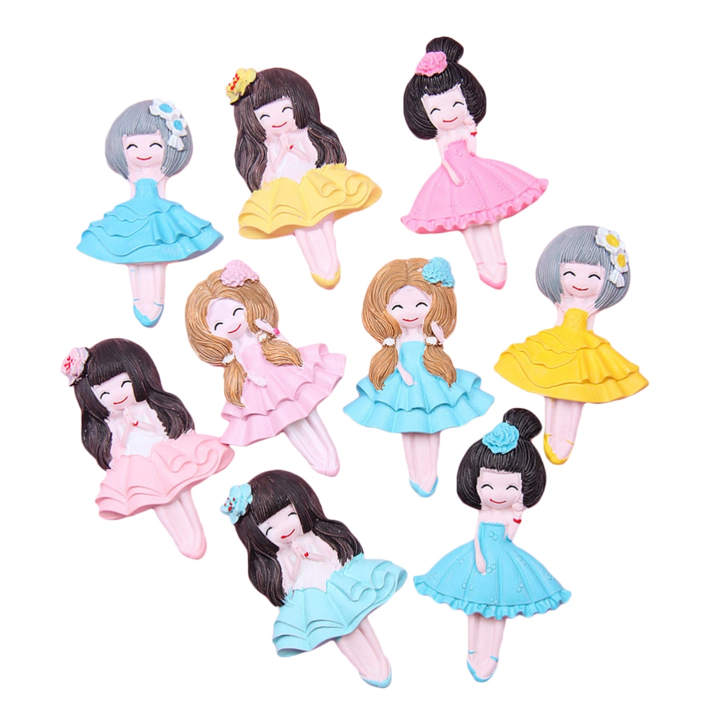 9pcs Creative Ballet Girl Fridge Magnet Cartoon Resin 3D Refrigerator Magnets Stickers Home Decor (Mixted Color)