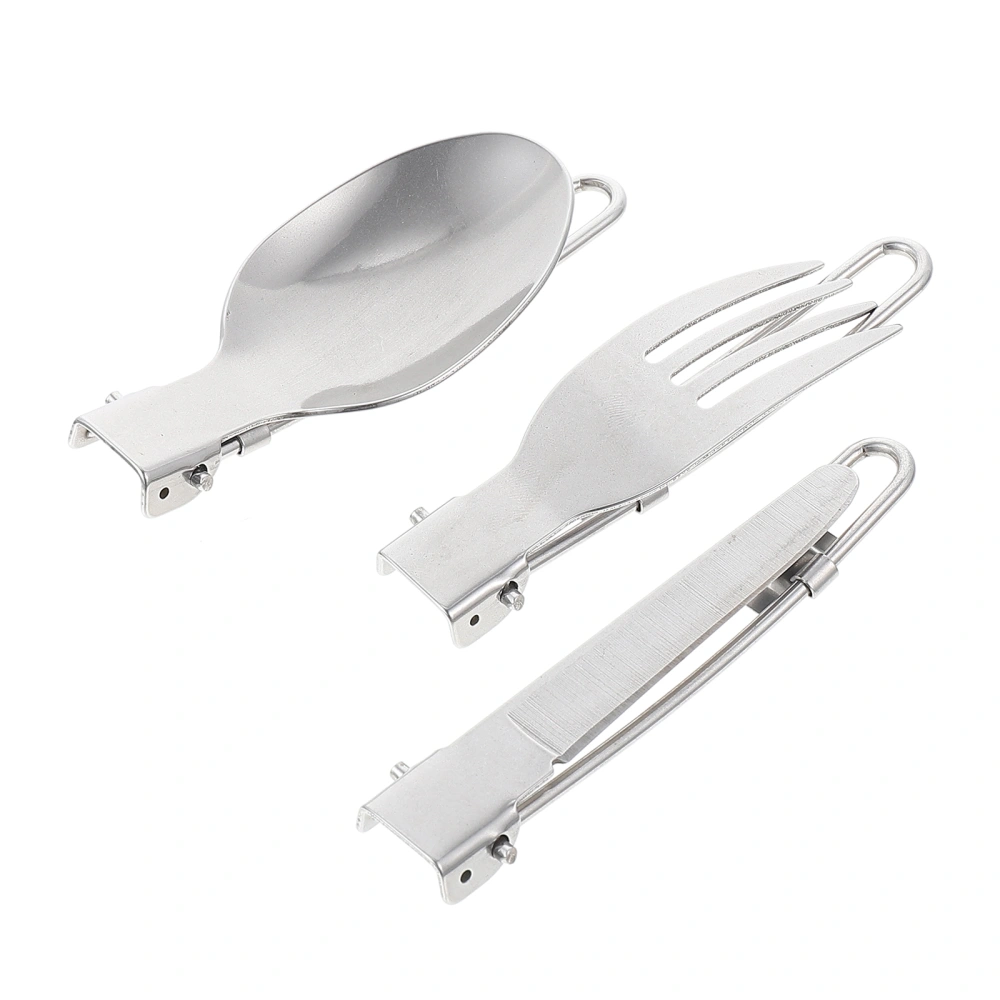 1 Set of Camping Folding Tableware Stainless Folding Spoon Multi-function Folding Fork